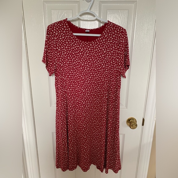 Old Navy Red Ditsy Floral Printed Pullover Swing Dress Summer Dress🌺💐🌷 - Picture 4 of 6